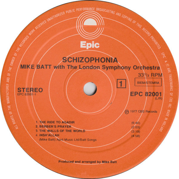 Mike Batt With The London Symphony Orchestra : Schizophonia (LP, Album, Gat)