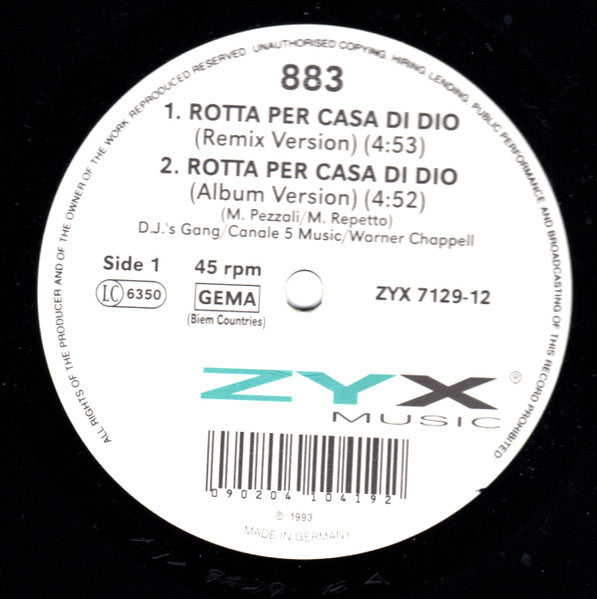883 : Rotta Per Casa Di Dio (12", Maxi)