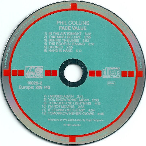 Phil Collins : Face Value (CD, Album, RE, RP, Tar)