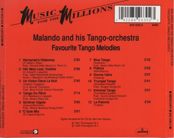 Malando And His Tango Orchestra : Favourite Tango Melodies (CD, Comp)