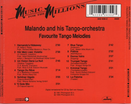 Malando And His Tango Orchestra : Favourite Tango Melodies (CD, Comp)