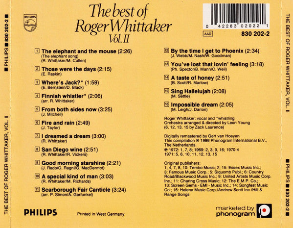 Roger Whittaker : The Best Of Roger Whittaker Vol. II (CD, Comp)
