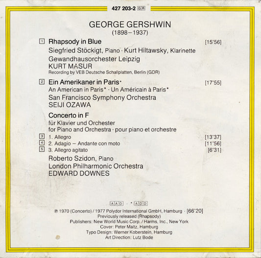 George Gershwin : Rhapsody In Blue / Ein Amerikaner In Paris / Concerto In F (CD, Comp, RE, RP)
