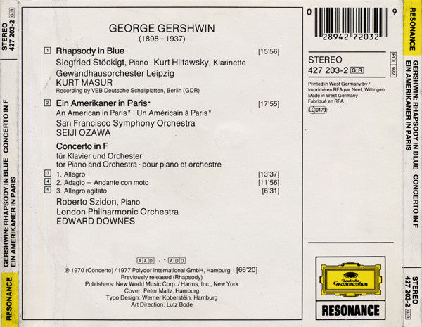 George Gershwin : Rhapsody In Blue / Ein Amerikaner In Paris / Concerto In F (CD, Comp, RE, RP)