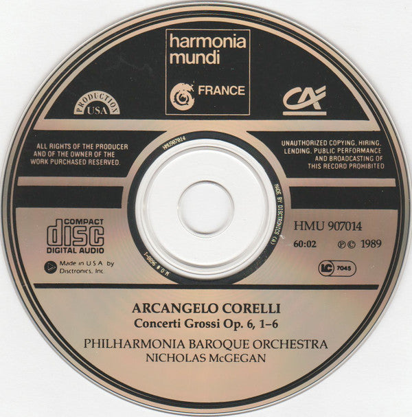 Arcangelo Corelli - Philharmonia Baroque Orchestra, Nicholas McGegan : Concerti Grossi Op.6 1-6 (CD, Album)