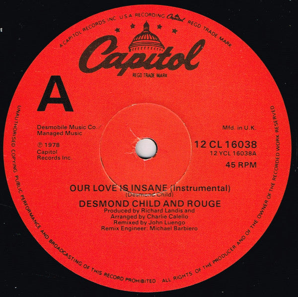 Desmond Child And Rouge : Our Love Is Insane (12")