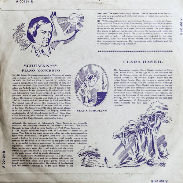 Robert Schumann, Clara Haskil, Residentie Orkest, Willem Van Otterloo : Piano Concerto In A Minor, Op. 54 (10", Mono)
