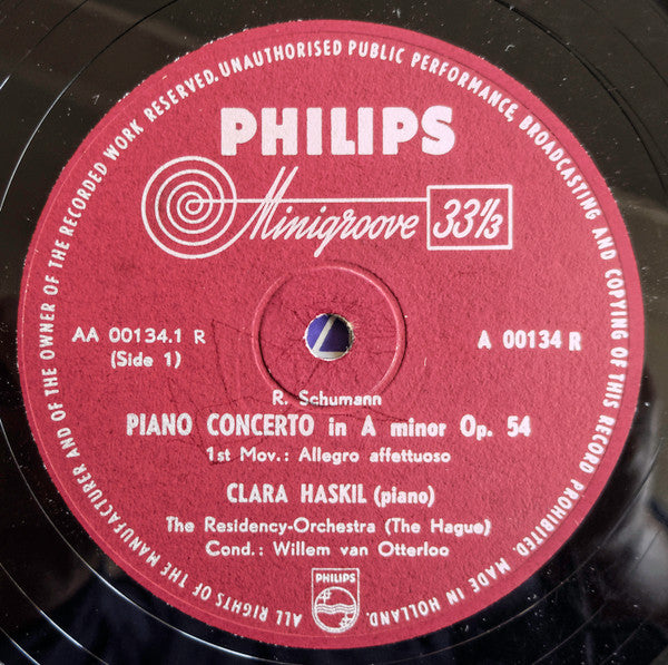 Robert Schumann, Clara Haskil, Residentie Orkest, Willem Van Otterloo : Piano Concerto In A Minor, Op. 54 (10", Mono)