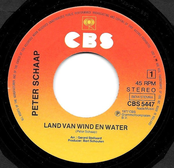 Peter Schaap : Land Van Wind En Water  (7", Single)