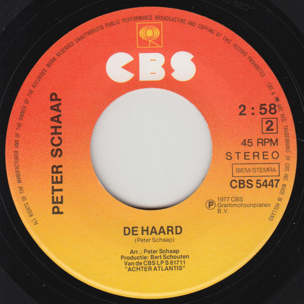 Peter Schaap : Land Van Wind En Water  (7", Single)