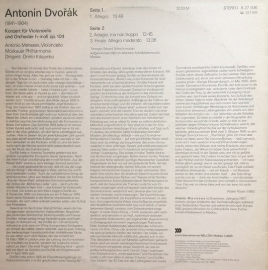 Antonín Dvořák, Antonio Meneses, Moscow Philharmonic Orchestra, Dimitrij Kitaenko : Cellokonzert (LP)