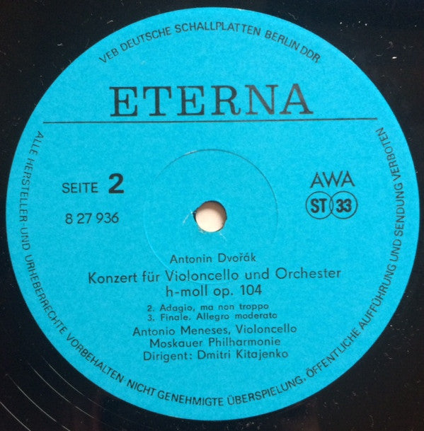 Antonín Dvořák, Antonio Meneses, Moscow Philharmonic Orchestra, Dimitrij Kitaenko : Cellokonzert (LP)