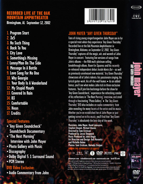 John Mayer : Any Given Thursday (DVD-V, PAL)