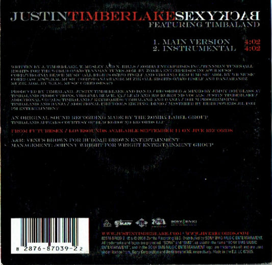 Justin Timberlake : SexyBack (CD, Single, Car)