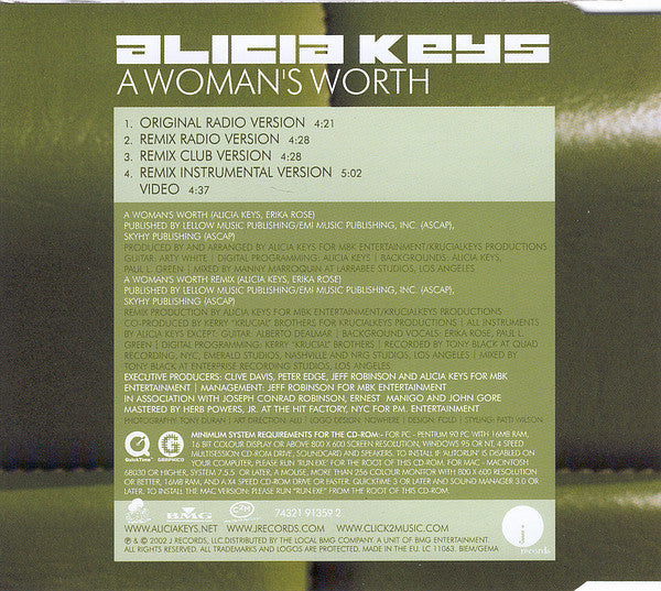Alicia Keys : A Woman's Worth (CD, Single, Enh)