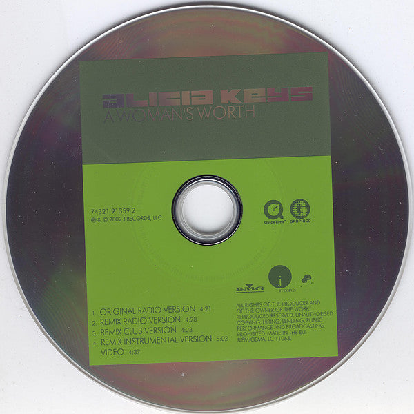 Alicia Keys : A Woman's Worth (CD, Single, Enh)