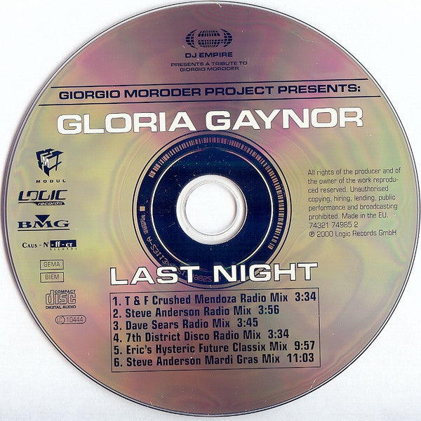 Giorgio Moroder Project Presents Gloria Gaynor : Last Night (CD, Single)