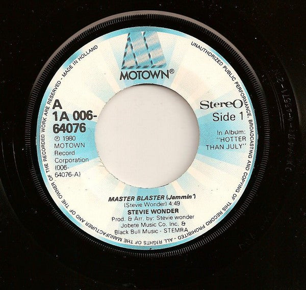 Stevie Wonder : Master Blaster (Jammin') (7", Single)