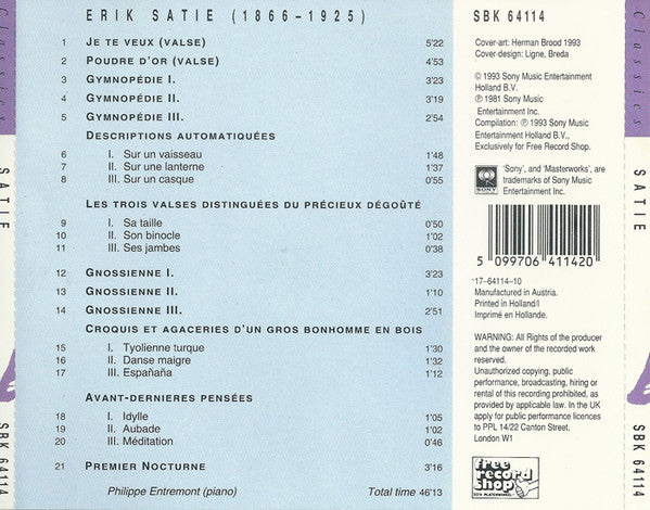 Philippe Entremont, Erik Satie : Satie (CD, Comp)