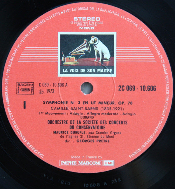 Camille Saint-Saëns – Maurice Duruflé, Orchestre De La Société Des Concerts Du Conservatoire, Georges Prêtre : Symphonie N°3 En Ut Mineur Avec Orgue (LP, Album, Thr)