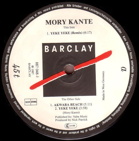 Mory Kanté : Yé Ké Yé Ké (12", Maxi)