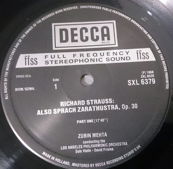 Richard Strauss, Los Angeles Philharmonic Orchestra, Zubin Mehta : Also Sprach Zarathustra (LP)