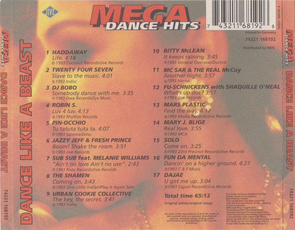 Various : Mega Dance Hits - Dance Like A Beast (CD, Comp)