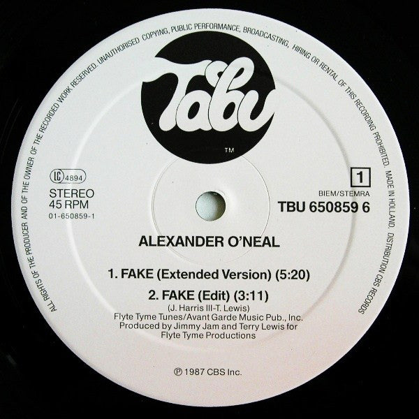 Alexander O'Neal : Fake (Extended Version) (12", Maxi)