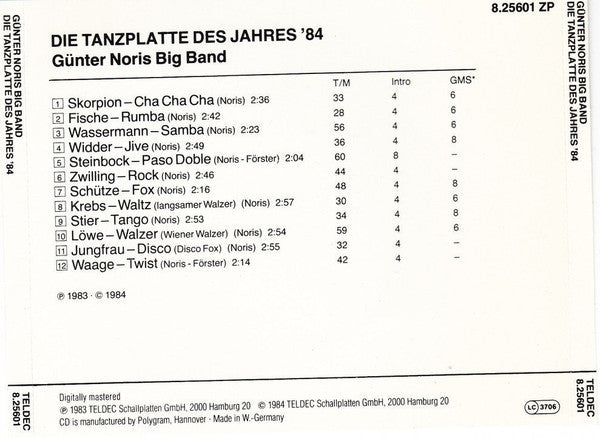 Günter Noris Big Band : Die Tanzplatte Des Jahres '84 (CD)