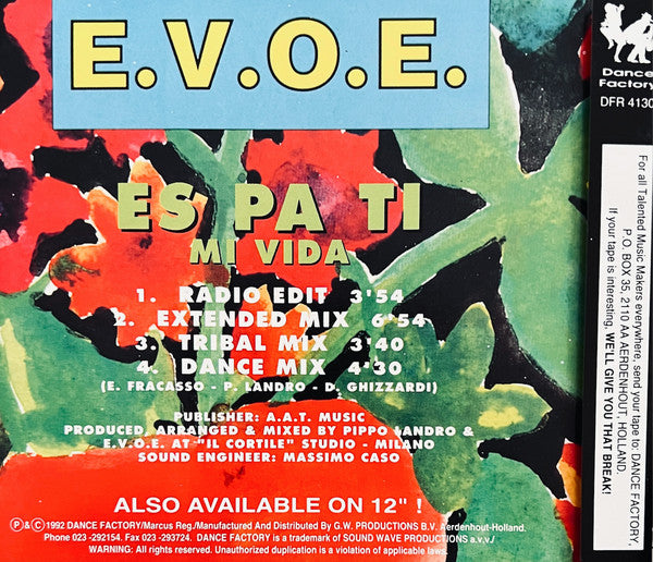 E.V.O.E. : Es Pa Ti Mi Vida (CD, Maxi)