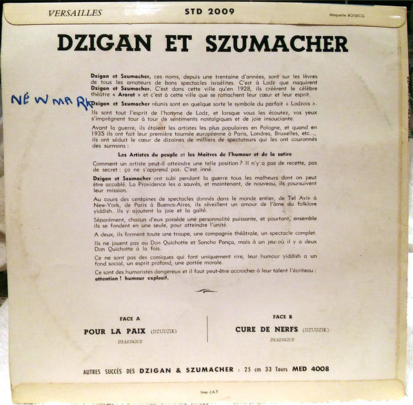 Dzigan Et Szumacher : Dzigan Et Szumacher (10", Album, Mono)