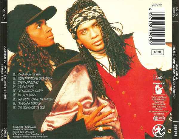 Milli Vanilli : All Or Nothing - The U.S. Remix Album (CD, Album)