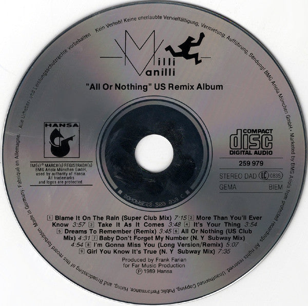 Milli Vanilli : All Or Nothing - The U.S. Remix Album (CD, Album)