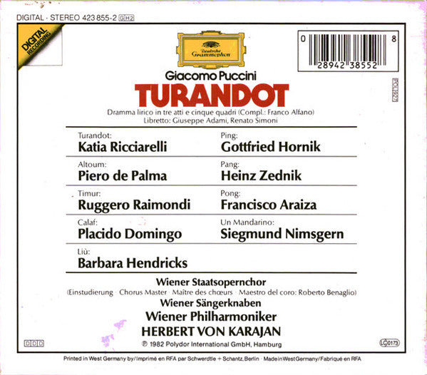 Giacomo Puccini - Katia Ricciarelli · Placido Domingo · Barbara Hendricks · Ruggero Raimondi · Wiener Staatsopernchor · Wiener Sängerknaben* · Wiener Philharmoniker · Herbert Von Karajan : Turandot (2xCD, Album + Box, Sli)