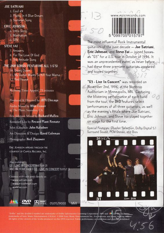 Joe Satriani, Eric Johnson (2), Steve Vai, G3 (6) : G3 Live In Concert (DVD-V, Multichannel)