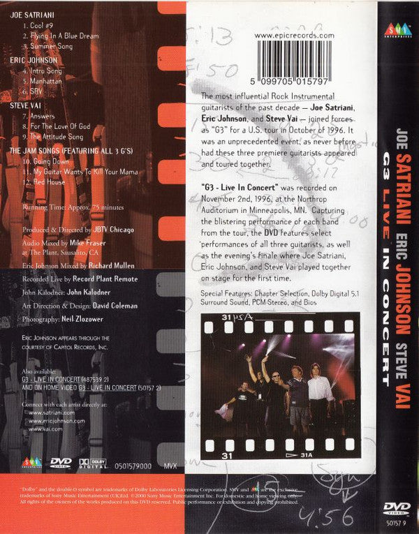 Joe Satriani, Eric Johnson (2), Steve Vai, G3 (6) : G3 Live In Concert (DVD-V, Multichannel)