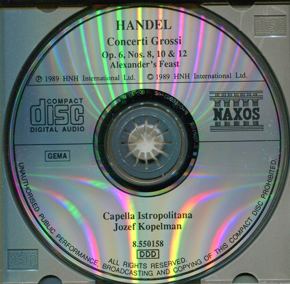 Georg Friedrich Händel, Capella Istropolitana, Jozef Kopelman : Concerti Grossi Op.6 Nos. 8, 10 & 12 - Alexander's Feast (CD)