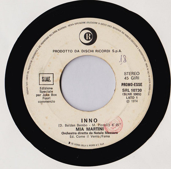 Mia Martini : Inno  (7", Jukebox)