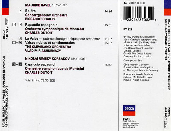 Maurice Ravel, Vladimir Ashkenazy, Riccardo Chailly, Charles Dutoit, Nikolai Rimsky-Korsakov : Bolero, La Valse, Raposodie Espagnole, Capriccio Espagnol (CD, Comp)