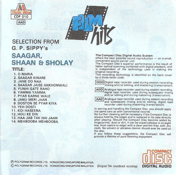 R. D. Burman : Selection From G. P. Sippy's Saagar, Shaan & Sholay (CD, Comp)