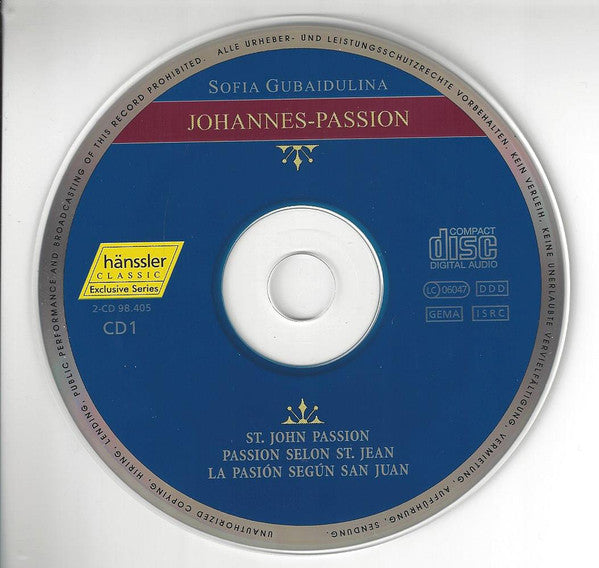 Sofia Gubaidulina - Natalia Kornieva, Viktor Lutsuk, Fedor Mozhaev, Gennady Bezzubenkov, St Petersburg Chamber Choir, Chorus Of The Mariinsky Theatre Und Orchestra Of The Mariinsky Theatre, Valery Gergiev : Johannes-Passion = St. John Passion (2xCD, Album)