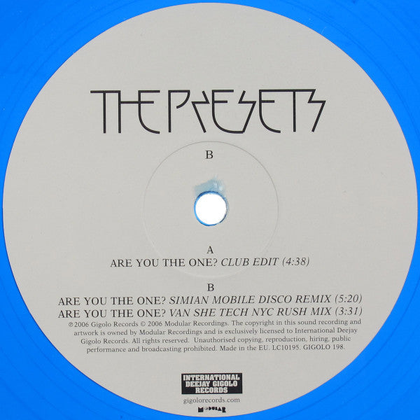 The Presets (2) : Are You The One? (12", Blu)