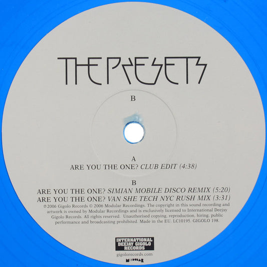 The Presets (2) : Are You The One? (12", Blu)