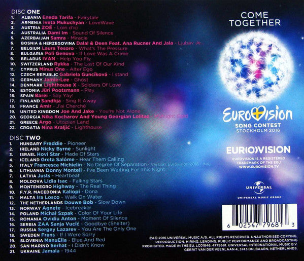 Various : Eurovision Song Contest Stockholm 2016 (Come Together) (2xCD, Album, Comp)