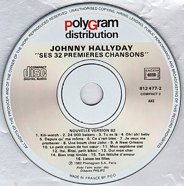 Johnny Hallyday : Ses 32 Premieres Chansons - Nouvelle Version 82 (2xCD, Comp)