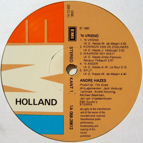 André Hazes : 'n Vriend (LP, Album)