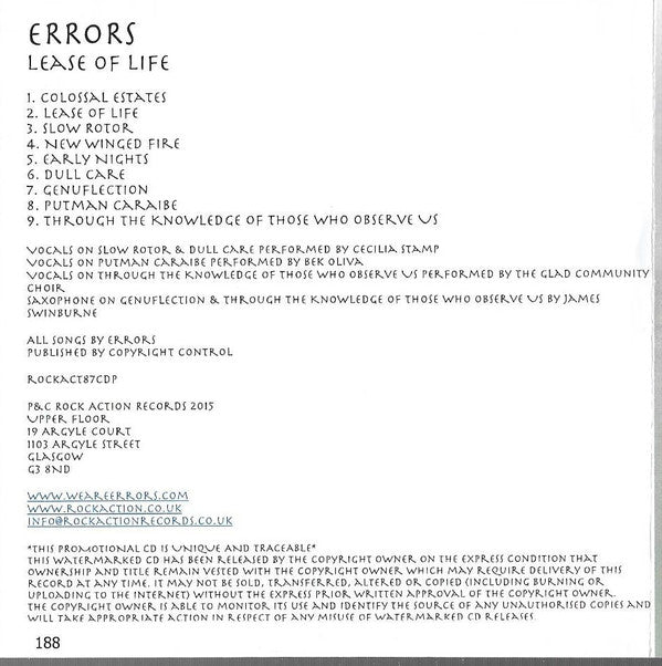 Errors : Lease Of Life (CDr, Album, Copy Prot., Promo)