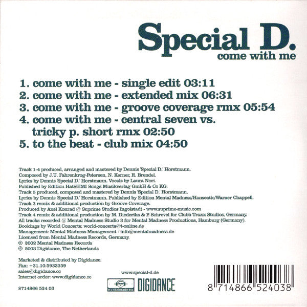 Special D. : Come With Me (CD, Single)