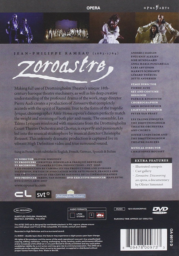Jean-Philippe Rameau, Anders J. Dahlin, Sine Bundgaard, Anna Maria Panzarella, Ditte Andersen, Evgueniy Alexiev, Gérard Théruel, Lars Arvidson, Markus Schwartz (2), Les Talens Lyriques, Chorus And Orchestra Of The Drottningholm Court Theatre , Musical Dir : Zoroastre (2xDVD-V, NTSC)