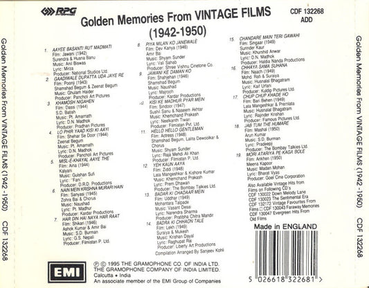 Various : Golden Memories From Vintage Films (1942-1950) (CD, Comp)